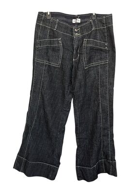 VTG Venezia Dark Denim Contrast Stitching Mid Rise Wide Leg Jeans Sz 18